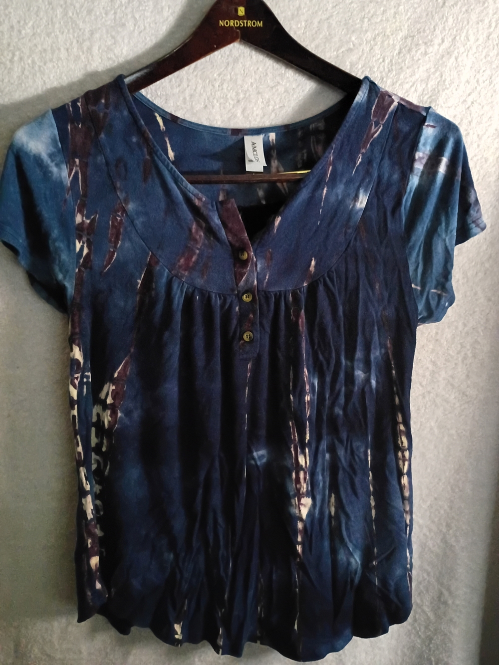 Tie-Dye Short Sleeve Scoop Neck Top - Blue